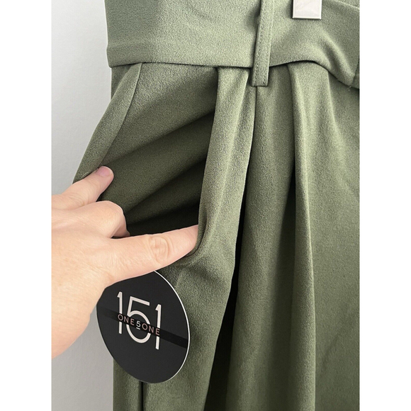 One5One Pants Women's 2x Olive Green Belted Paper Bag Waist Trousers Office New - Picture 3 of 7